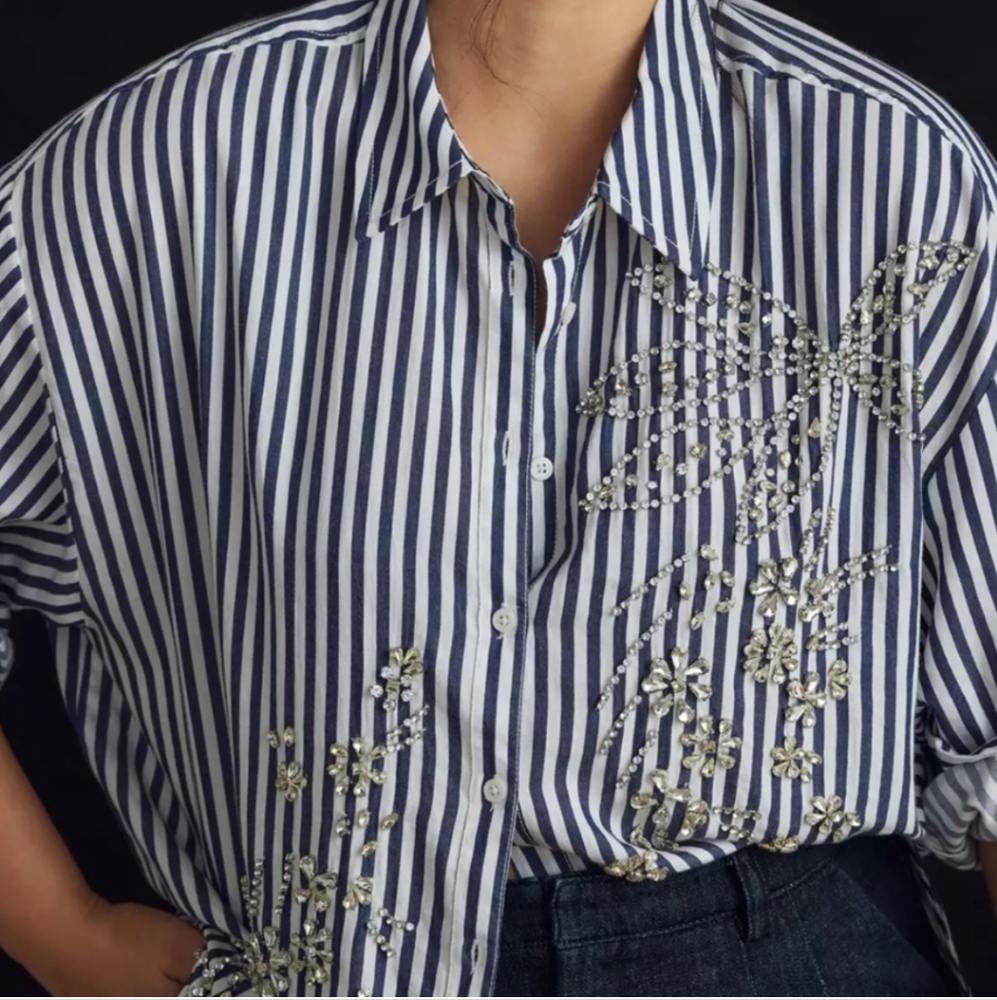 Small Maeve Sequin & Beaded Striped Shirt